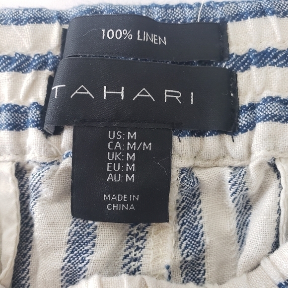 TAHARI 100% Linen High Waist Vertical Stripe Pants Size M - Picture 6 of 7